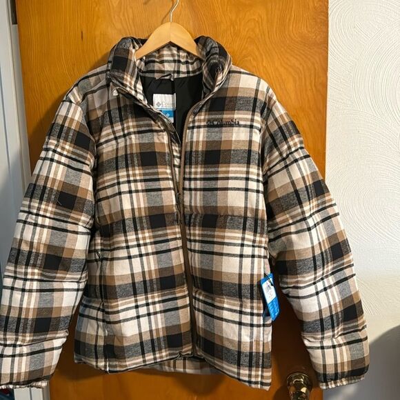 Columbia Puffer Jacket Mens Medium Brown Plaid